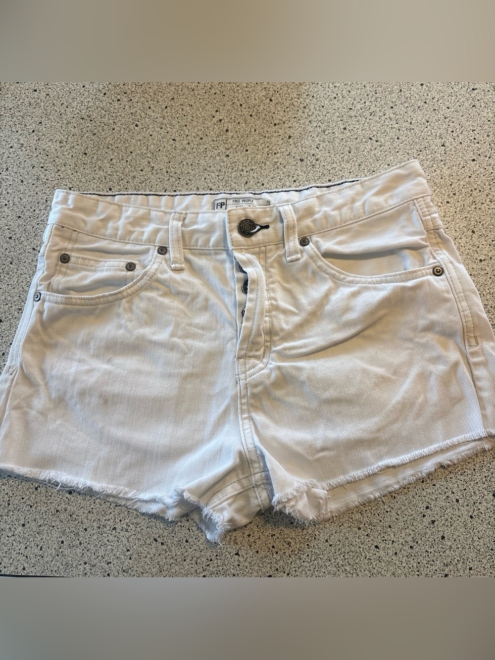 Free People White Frayed Hem Denim Shorts